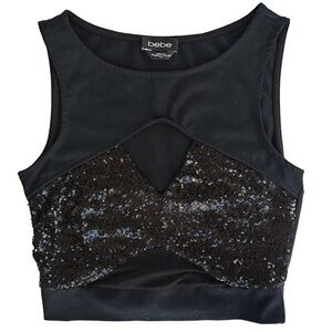 bebe Black Sequin Crop Top
